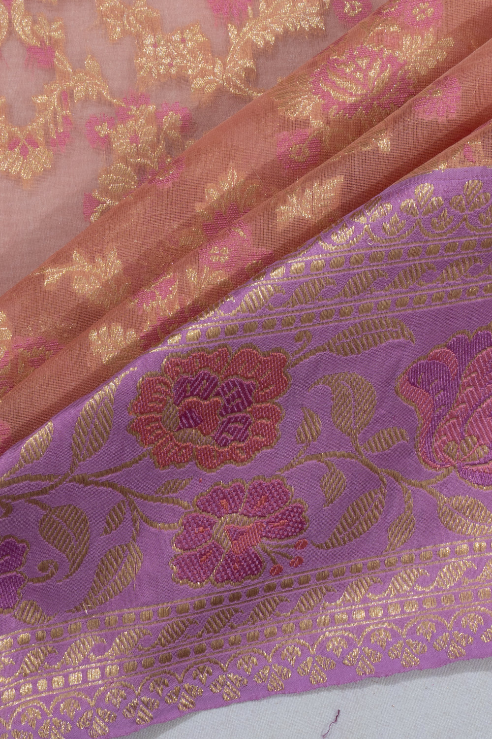 Banarasi Kora Organza Jaal Peach Saree