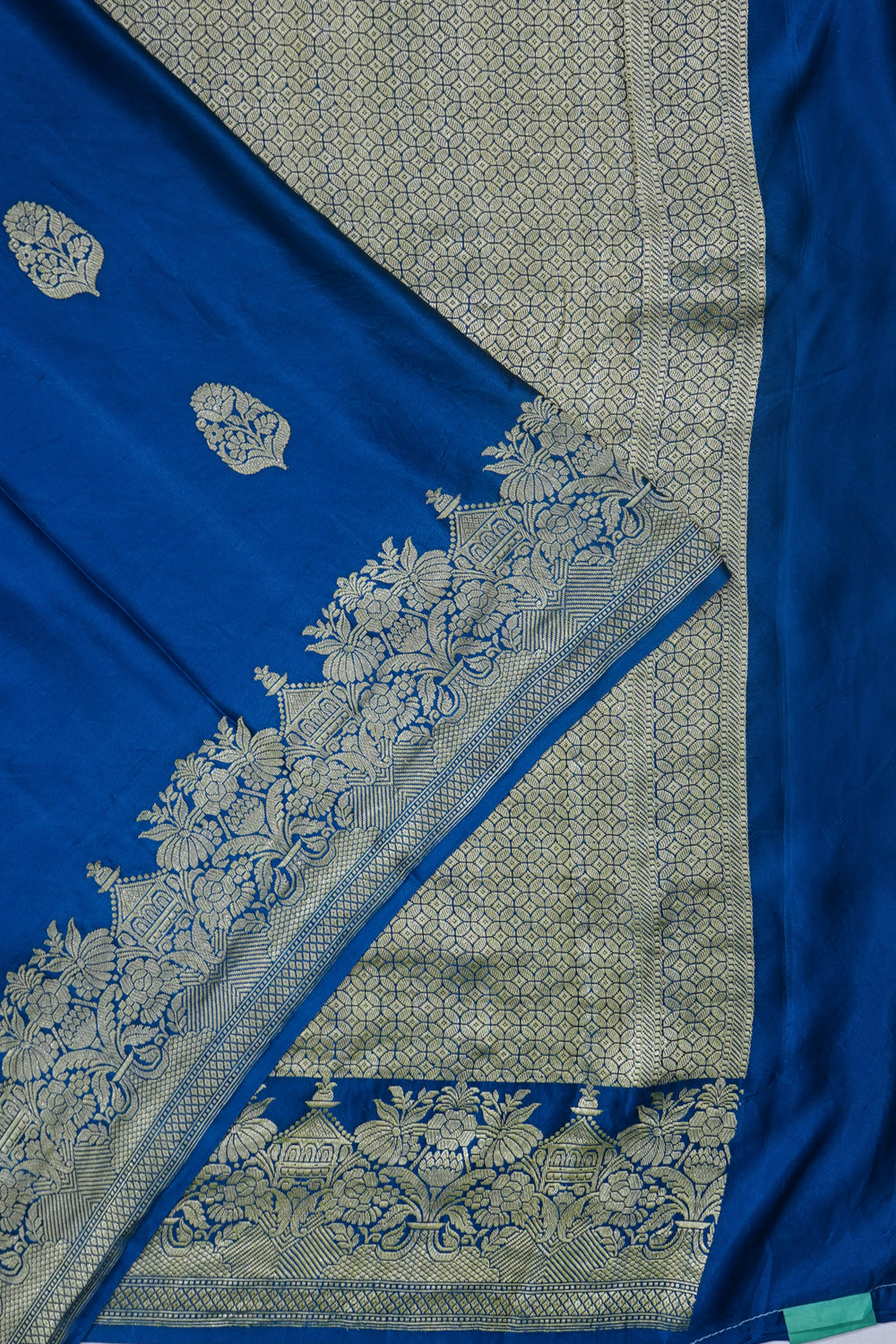Banarasi Satin Butta Blue Saree