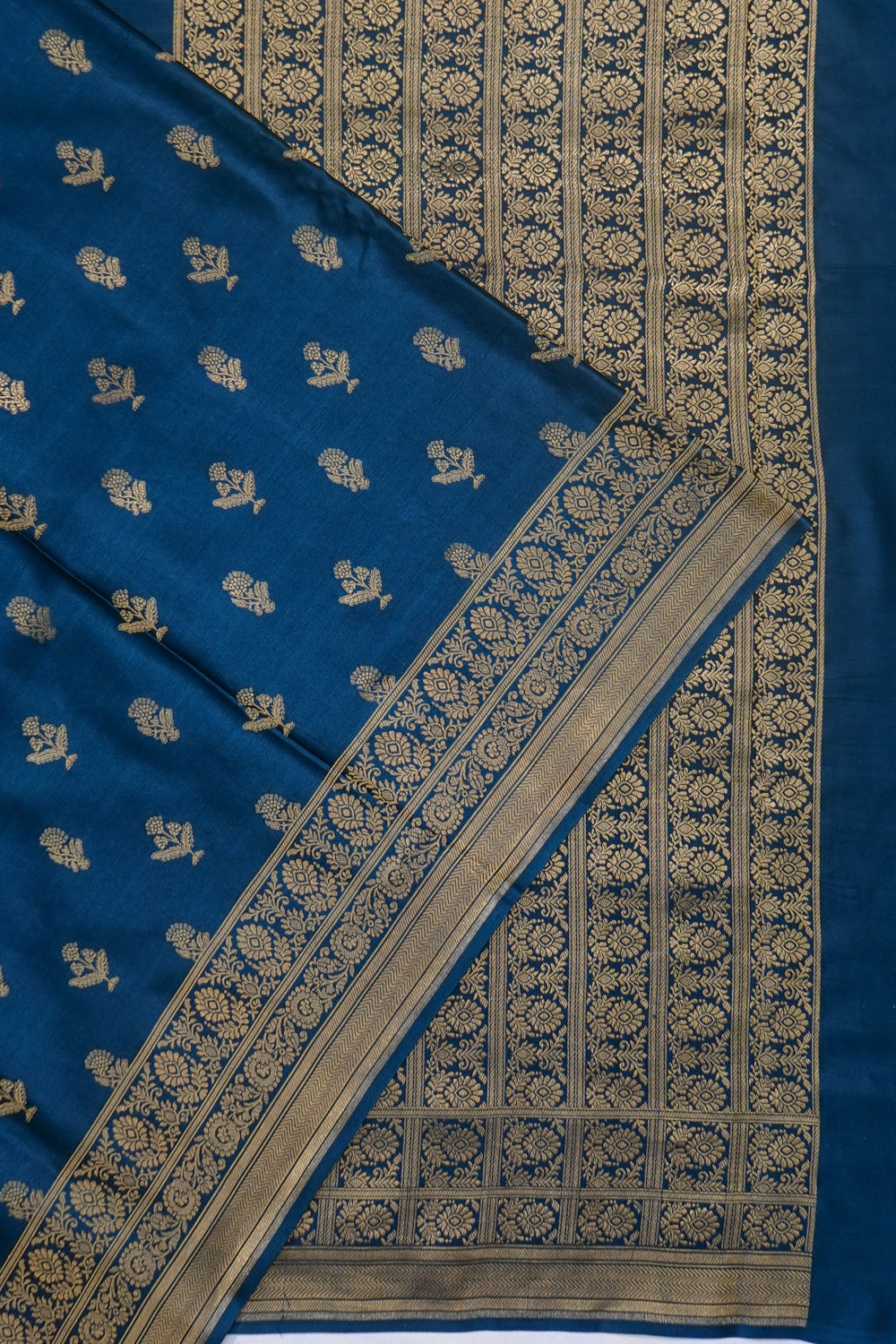 Banarasi Satin Butta Teal Blue Saree