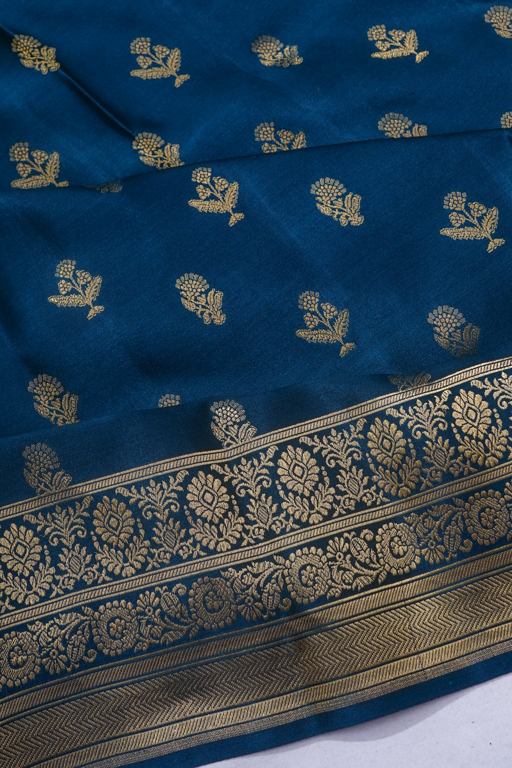 Banarasi Satin Butta Teal Blue Saree