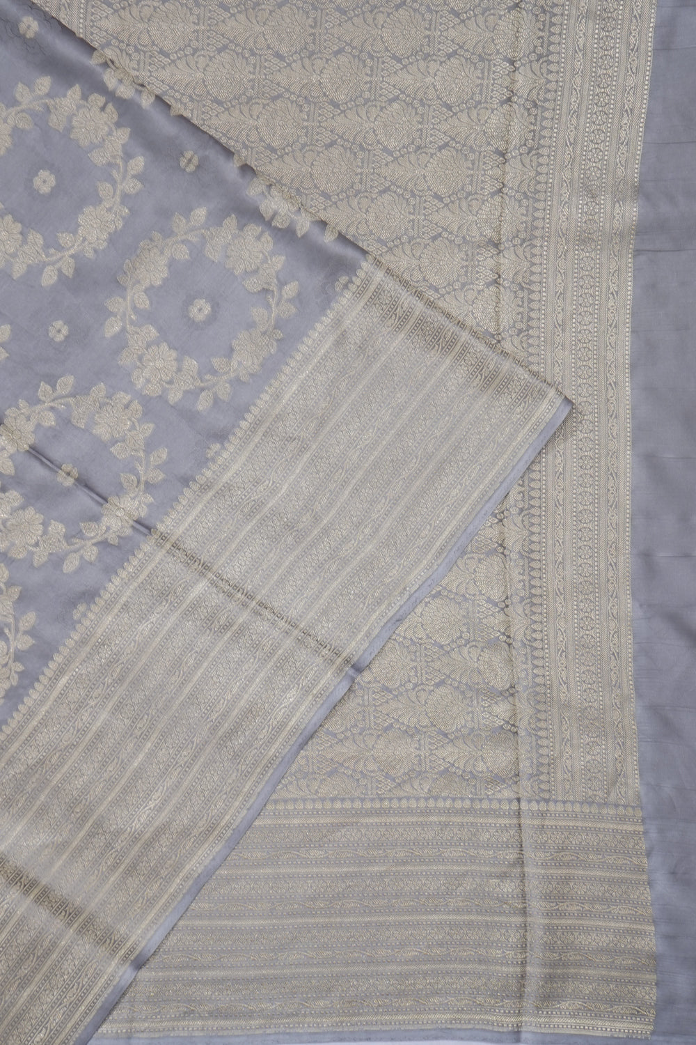 Banarasi Satin Brocade Pastel Grey Saree