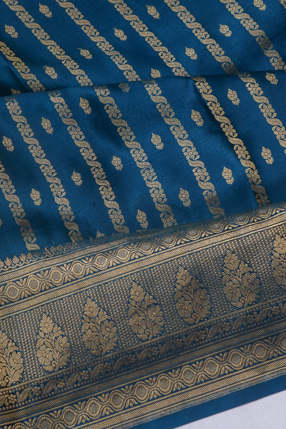 Banarasi Satin Brocade Teal Blue Saree