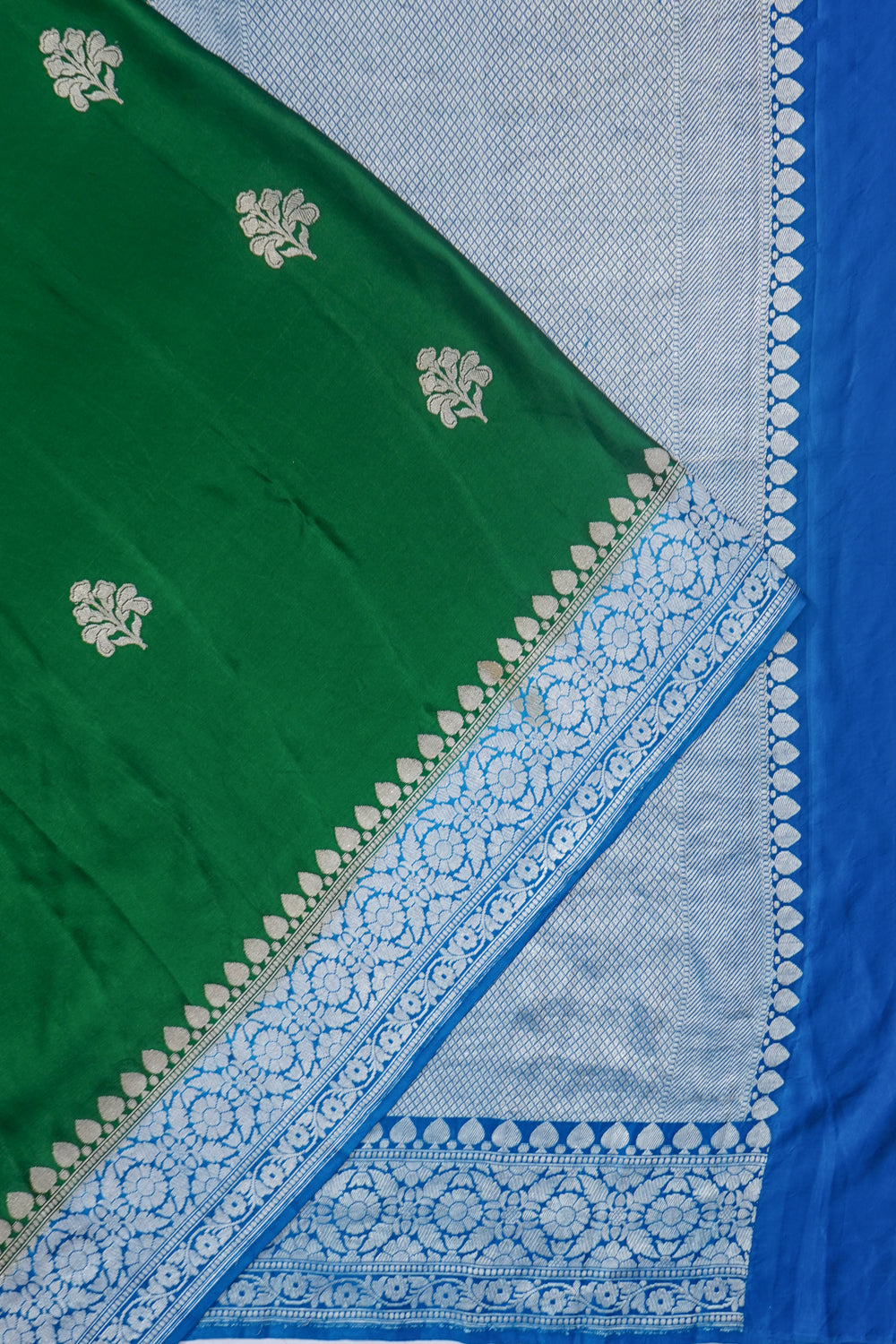 Banarasi Satin Butta Bottle Green Saree