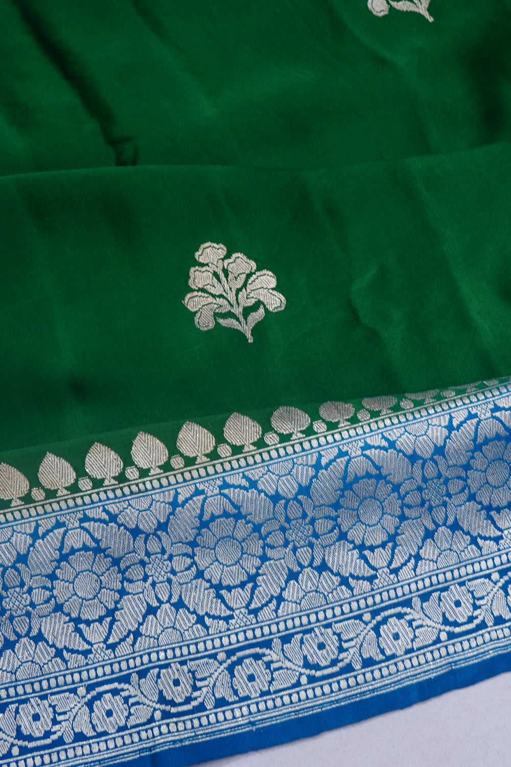 Banarasi Satin Butta Bottle Green Saree