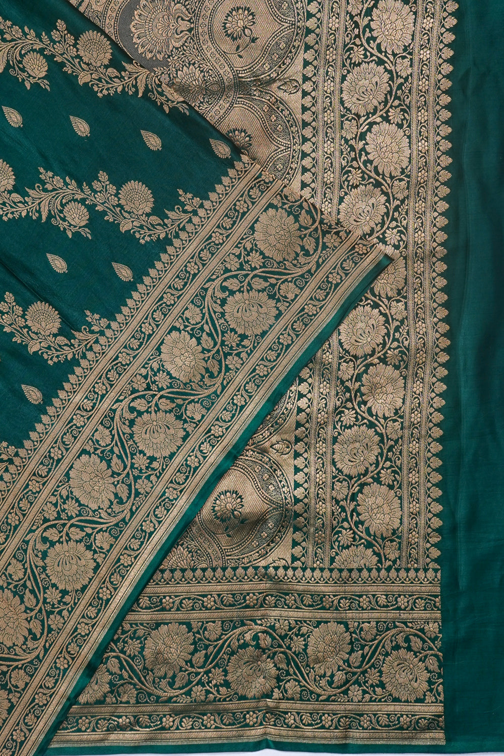 Banarasi Satin Brocade Bottle Green Saree