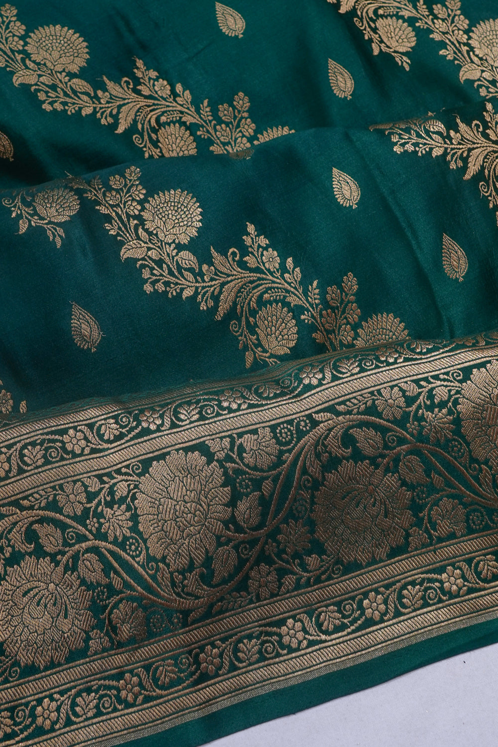 Banarasi Satin Brocade Bottle Green Saree