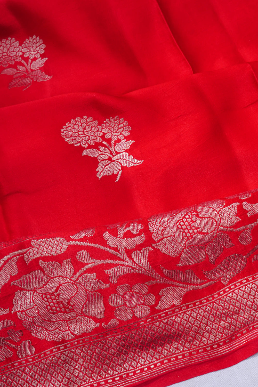 Banarasi Satin Butta Red Saree