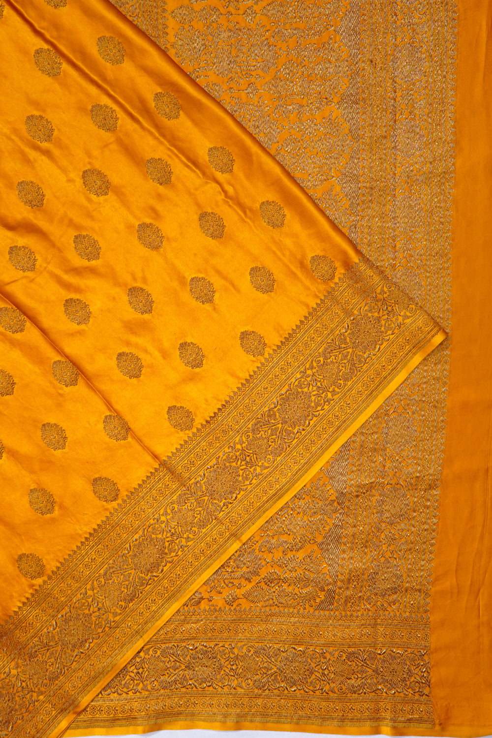 Banarasi Satin Butta Mustard Yellow Saree