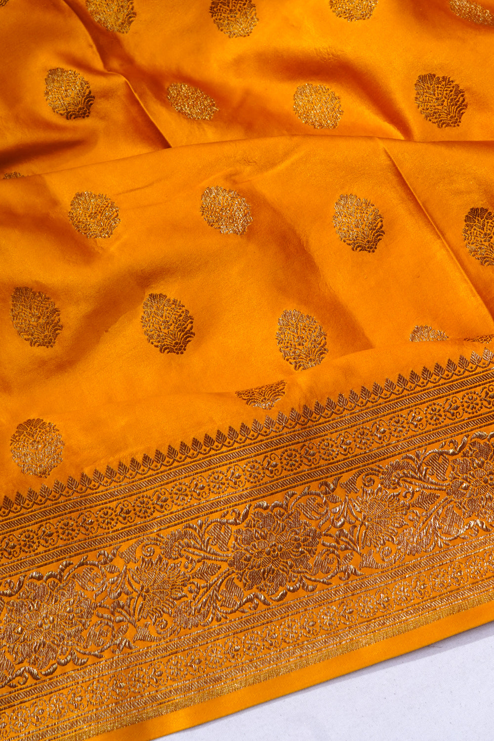 Banarasi Satin Butta Mustard Yellow Saree