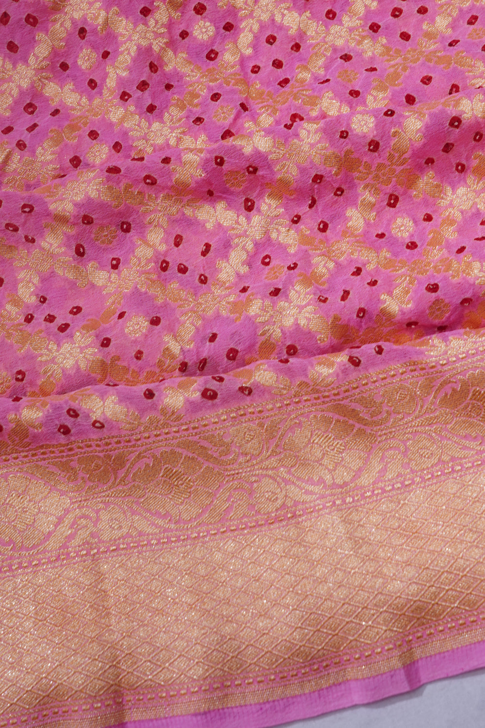 Banarasi Georgette Bandhani Brocade Pink Saree