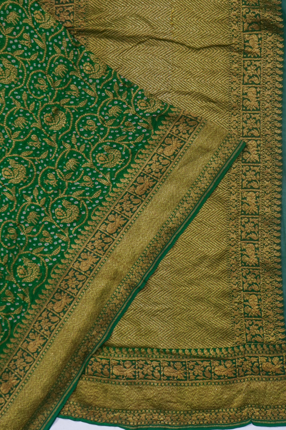 Banarasi Georgette Bandhani Brocade Green Saree