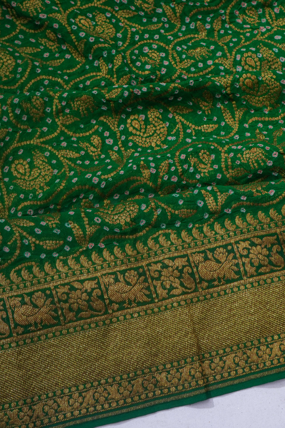 Banarasi Georgette Bandhani Brocade Green Saree