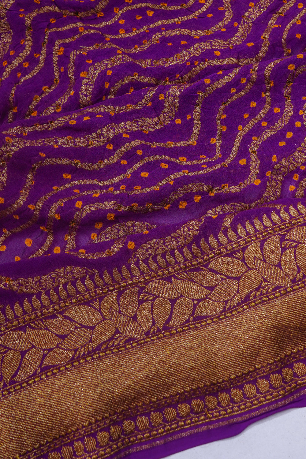 Banarasi Georgette Bandhani Brocade Purple Saree