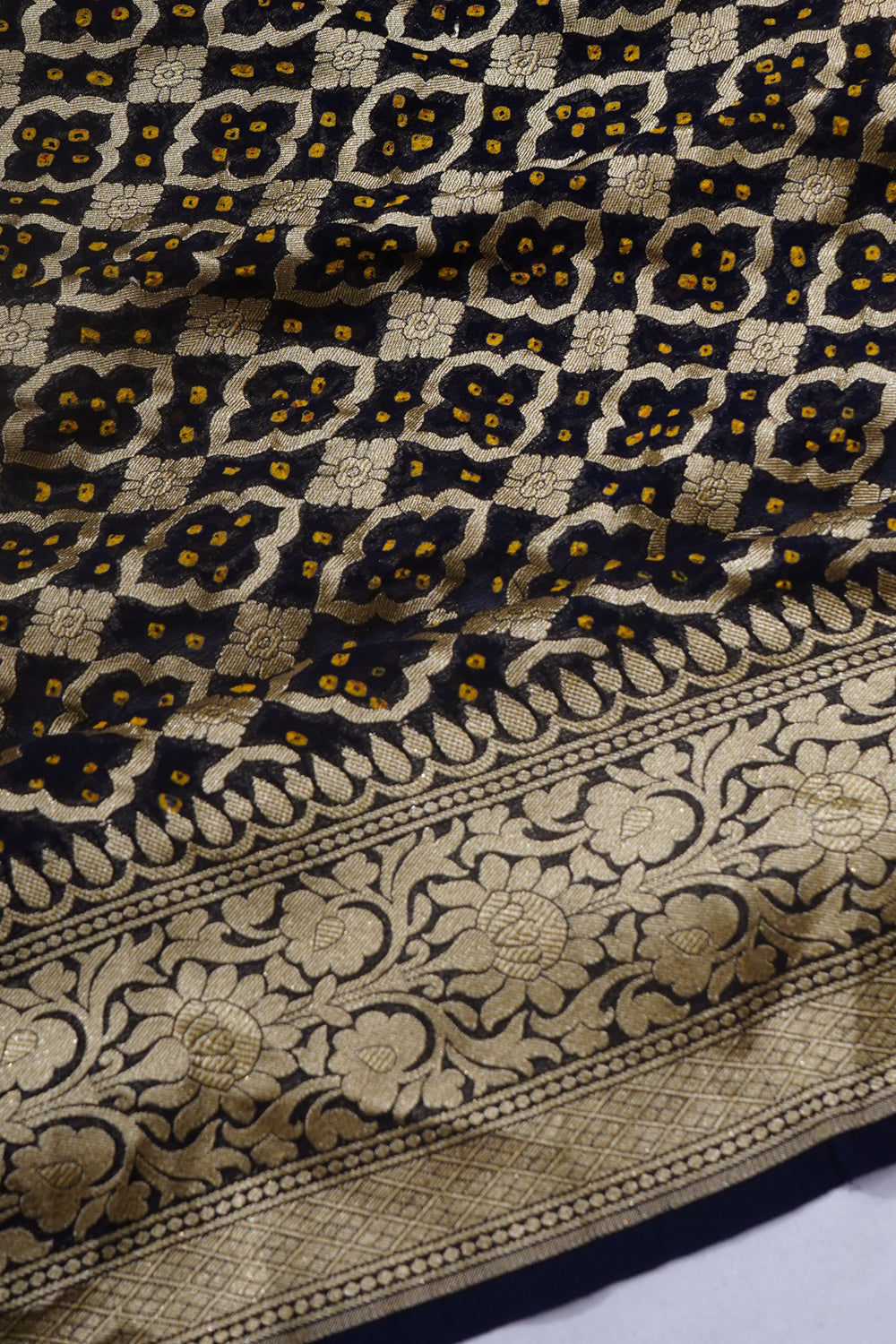 Banarasi Georgette Bandhani Brocade Midnight Blue Saree
