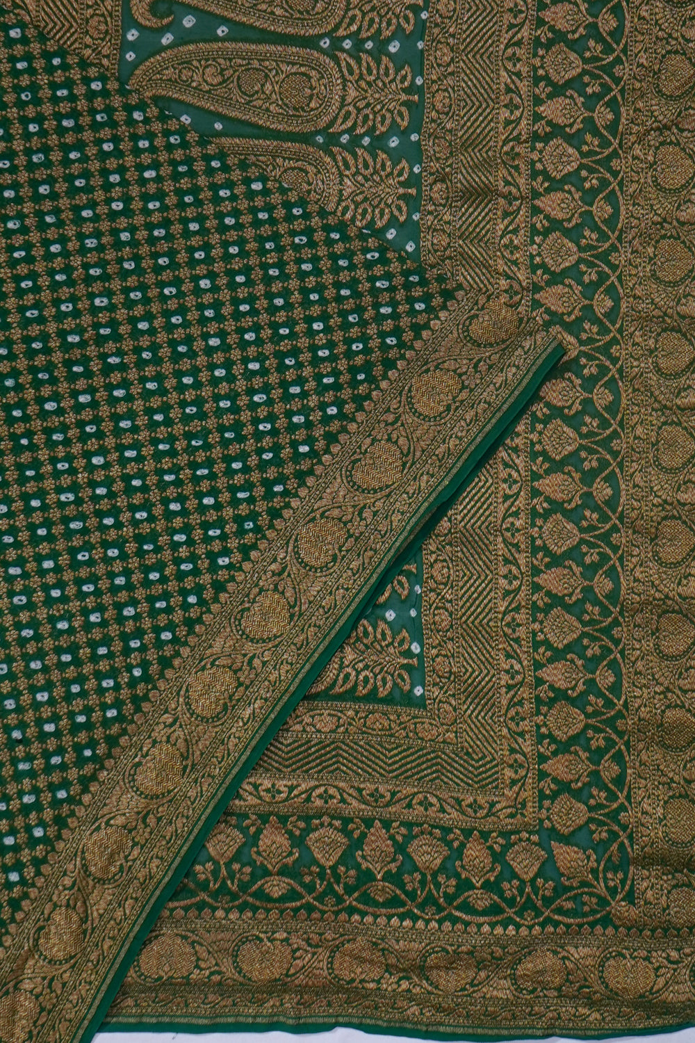 Banarasi Georgette Bandhani Brocade Dark Green Saree