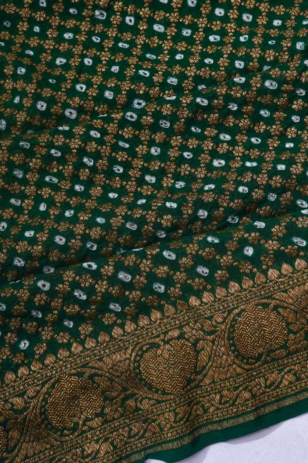 Banarasi Georgette Bandhani Brocade Dark Green Saree
