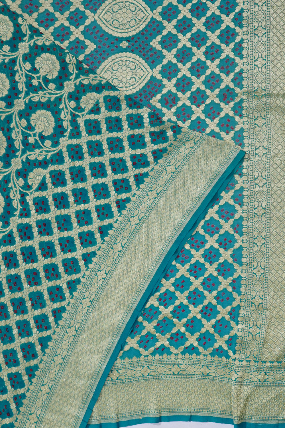 Banarasi Georgette Bandhani Brocade Sea Green Saree