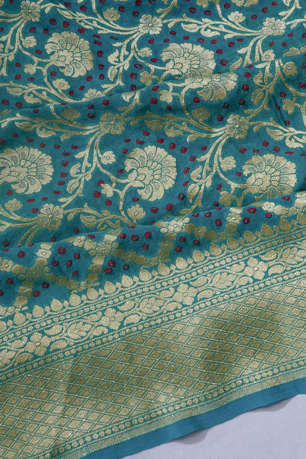 Banarasi Georgette Bandhani Brocade Sea Green Saree
