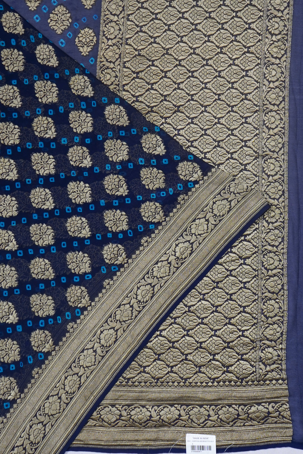 Banarasi Georgette Bandhani Brocade Dark Blue Saree