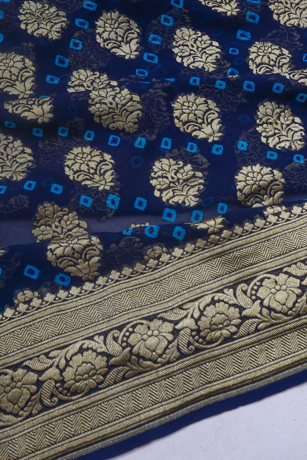 Banarasi Georgette Bandhani Brocade Dark Blue Saree