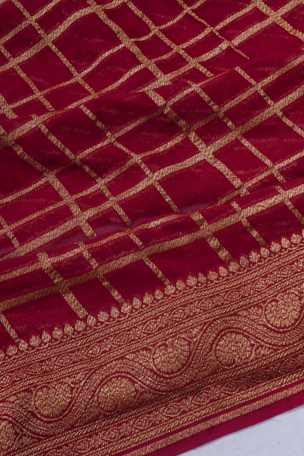 Banarasi Georgette Checks Maroon Saree