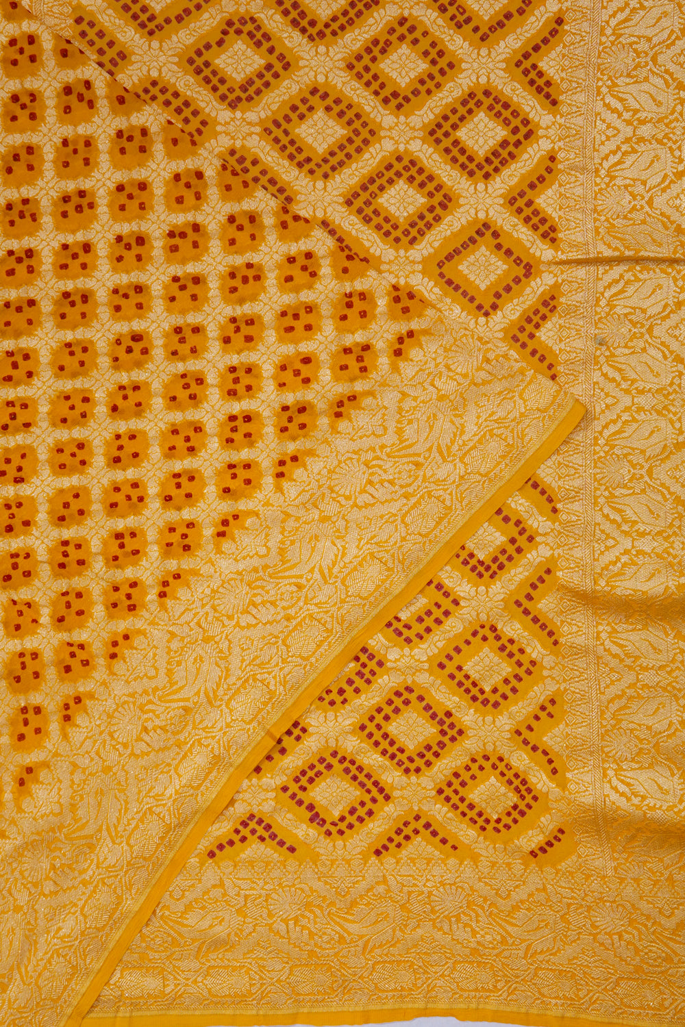 Banarasi Georgette Bandhani Brocade Yellow Saree