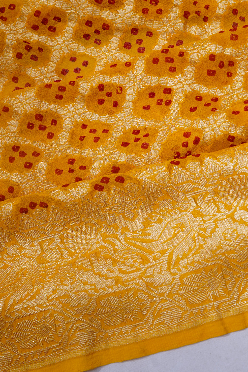 Banarasi Georgette Bandhani Brocade Yellow Saree
