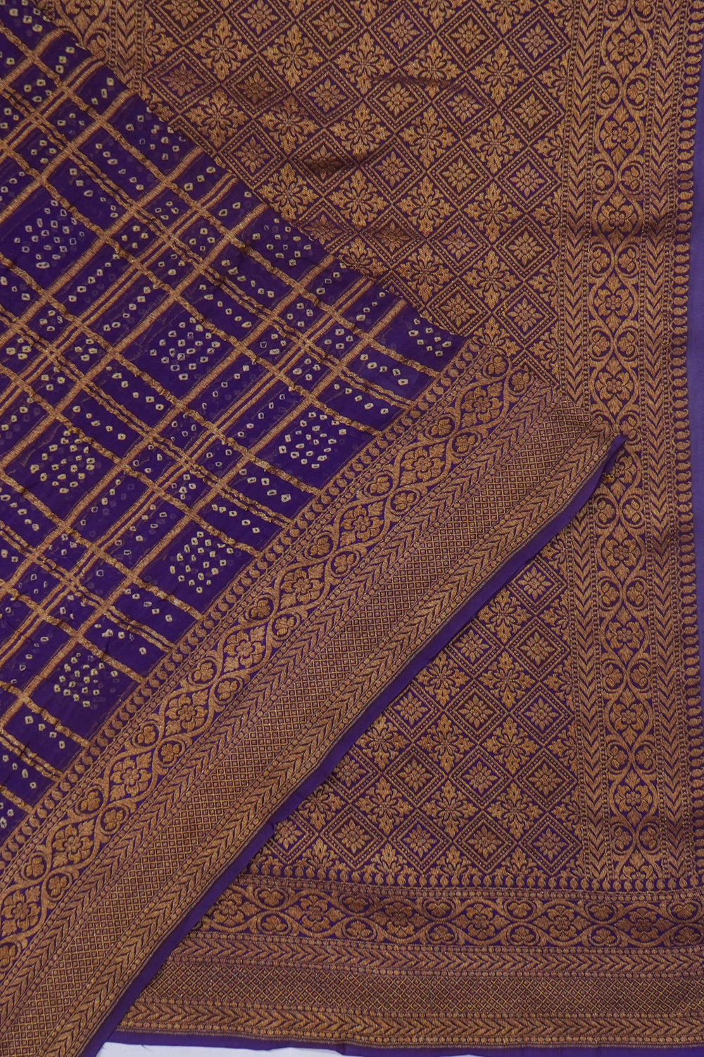 Banarasi Georgette Bandhani Checks Dark Blue Saree