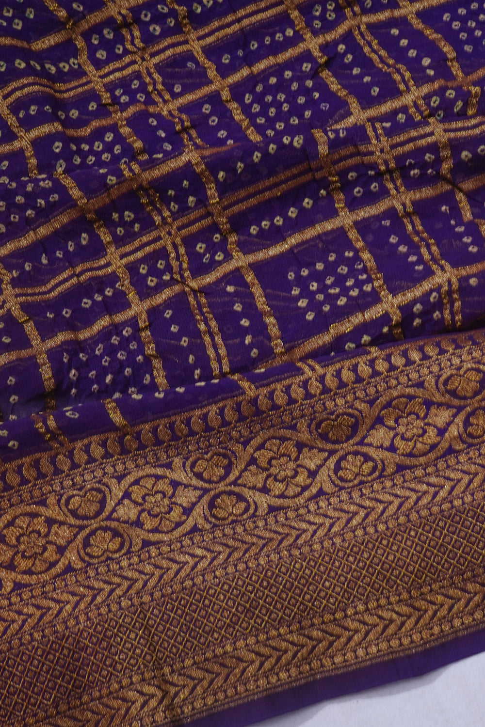 Banarasi Georgette Bandhani Checks Dark Blue Saree