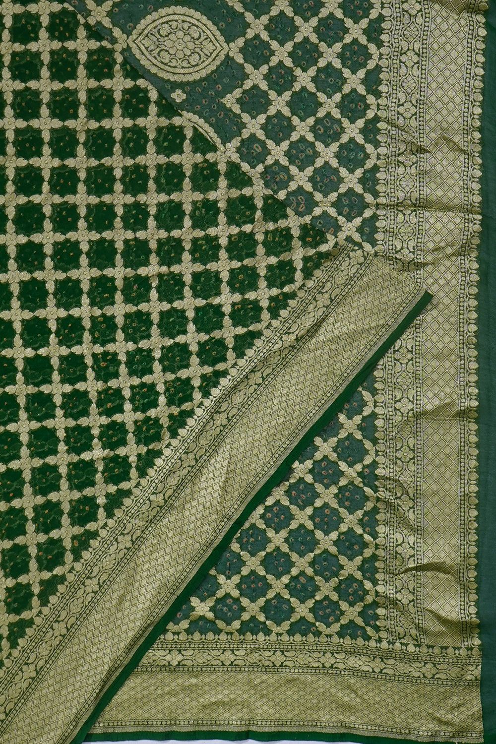 Banarasi Georgette Bandhani Brocade Dark Green Saree