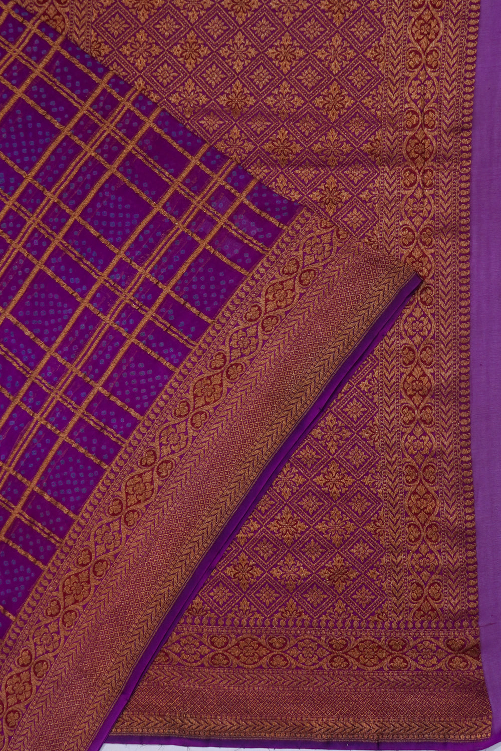 Banarasi Georgette Bandhani Checks Purple Saree