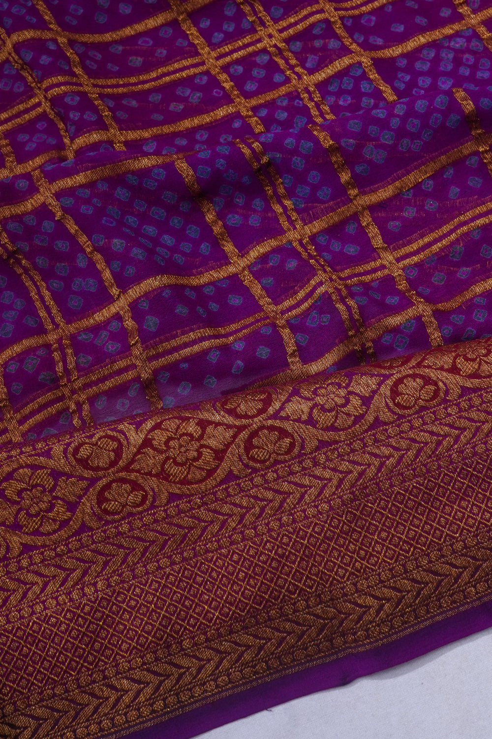 Banarasi Georgette Bandhani Checks Purple Saree