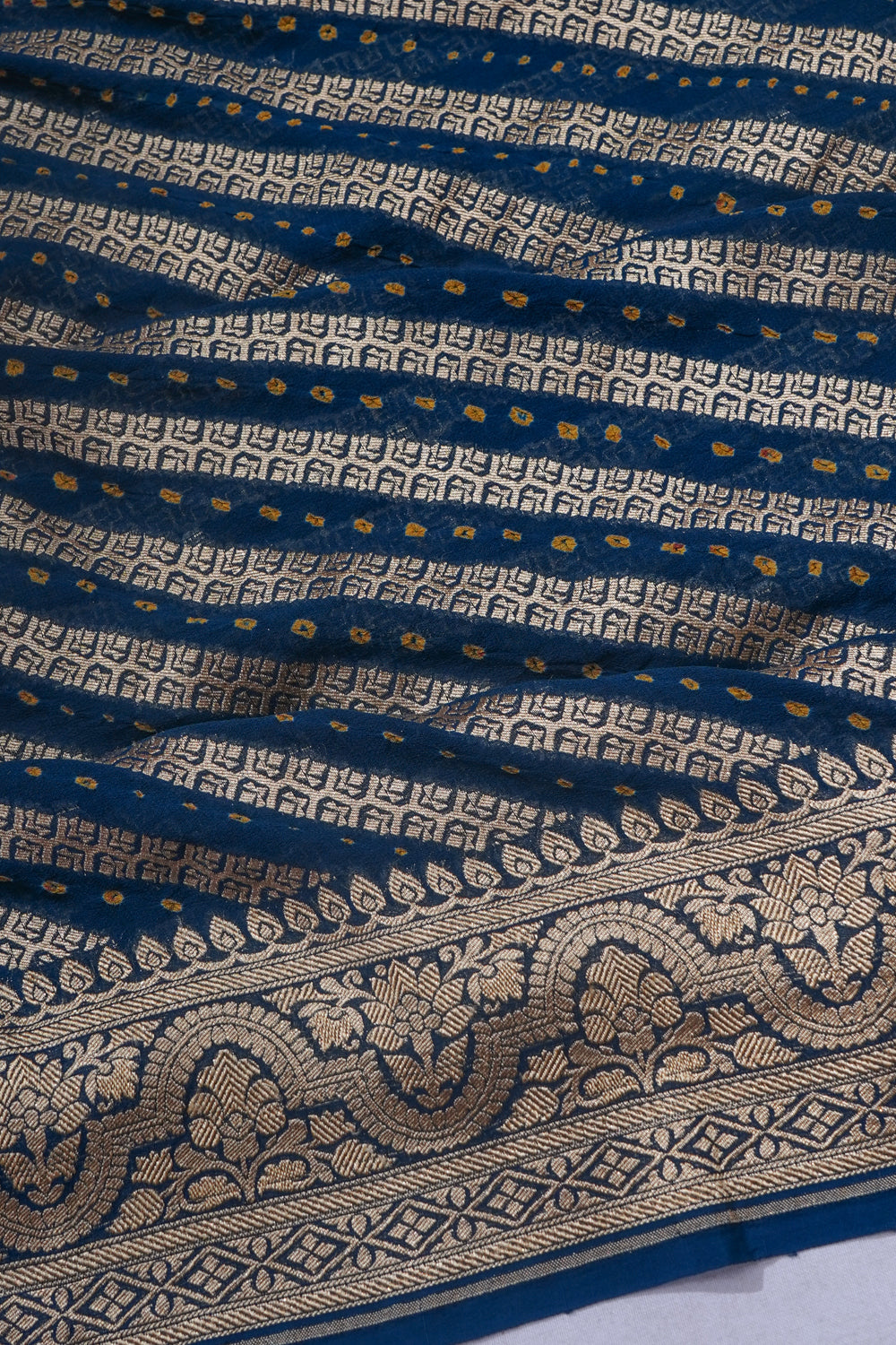 Banarasi Georgette Bandhani Brocade Teal Blue Saree