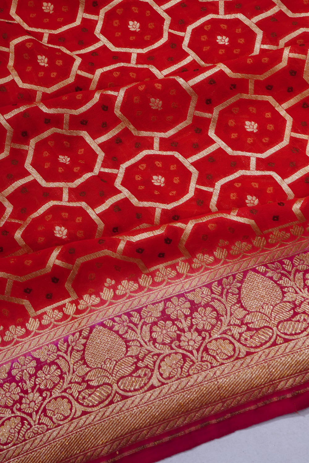 Banarasi Georgette Bandhani Brocade Red Saree