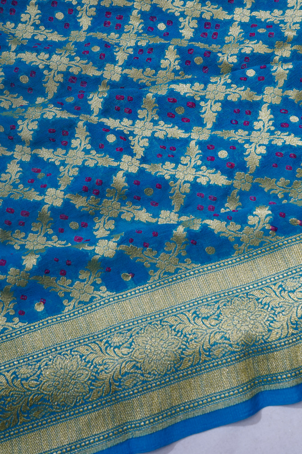 Banarasi Georgette Bandhani Brocade Sky Blue Saree