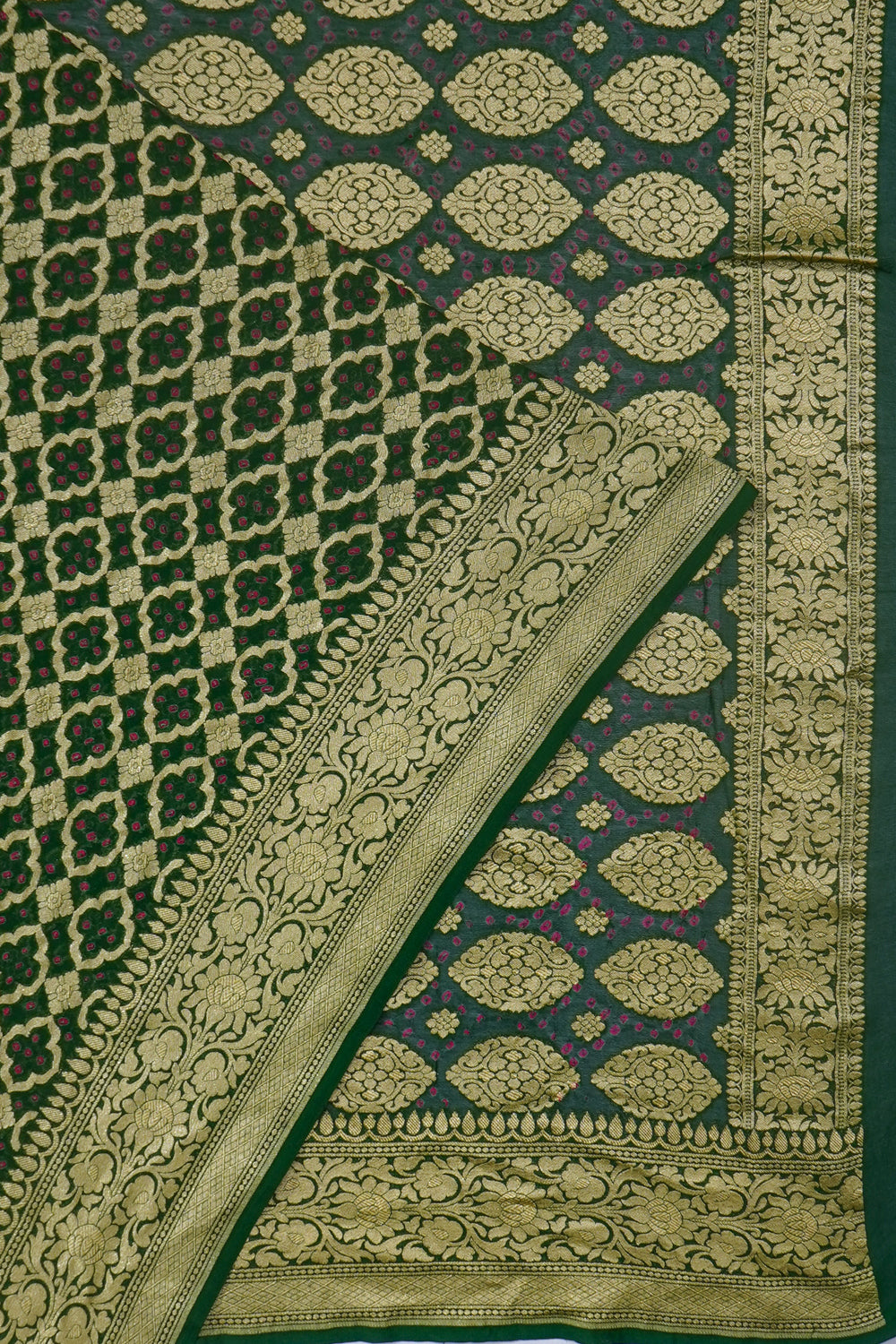 Banarasi Georgette Bandhani Brocade Dark Green Saree