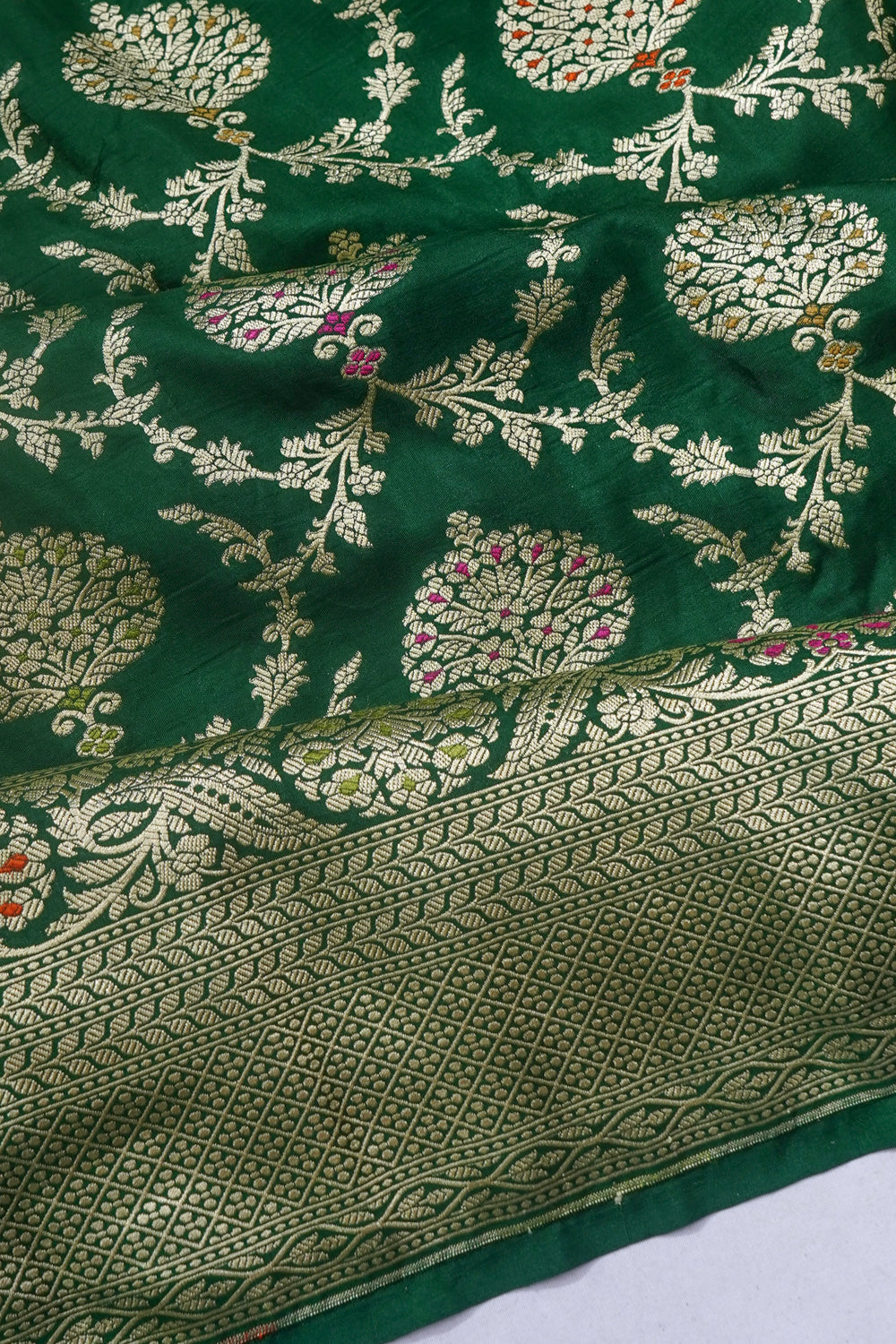Banarasi Silk Brocade Dark Green Saree