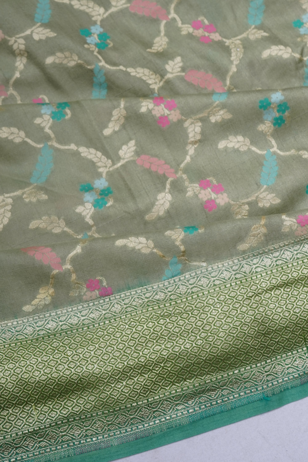 Banarasi Tussar Georgette Jaal Pastel Green Saree