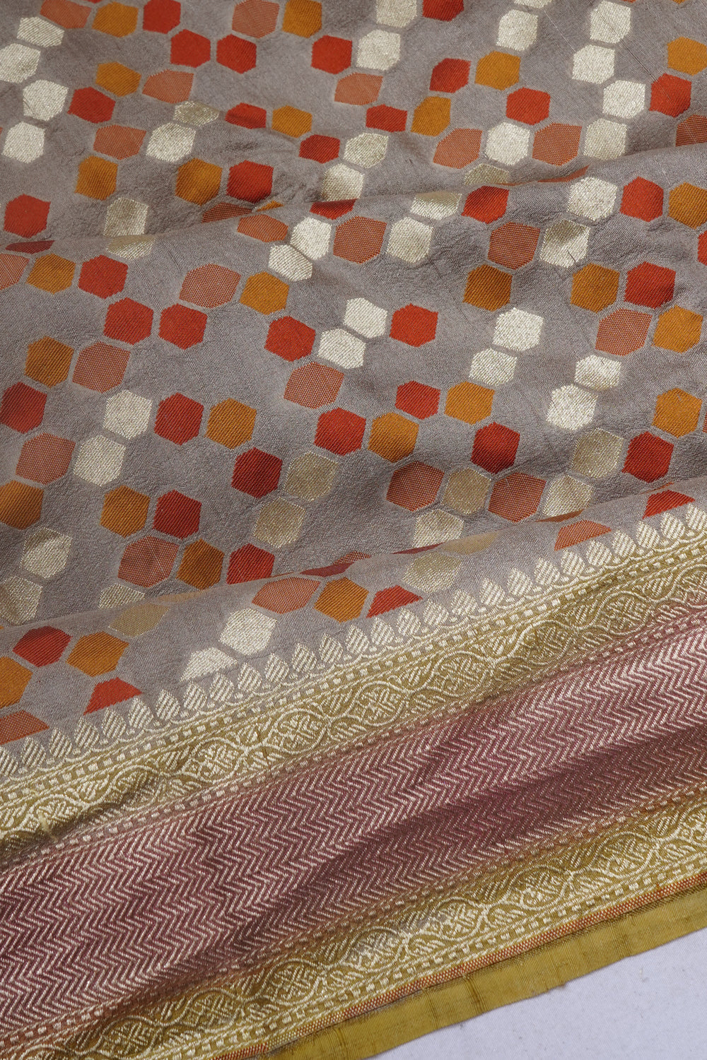 Banarasi Tussar Georgette Brocade Grey Saree