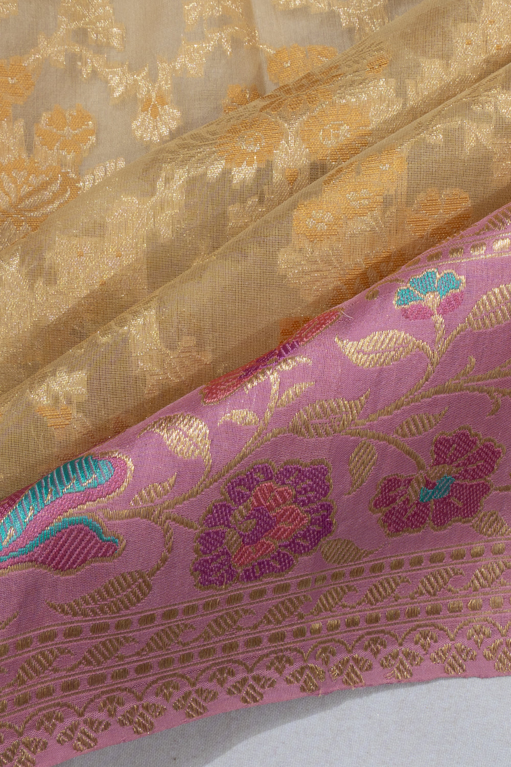 Banarasi Kora Organza Brocade Cream Saree