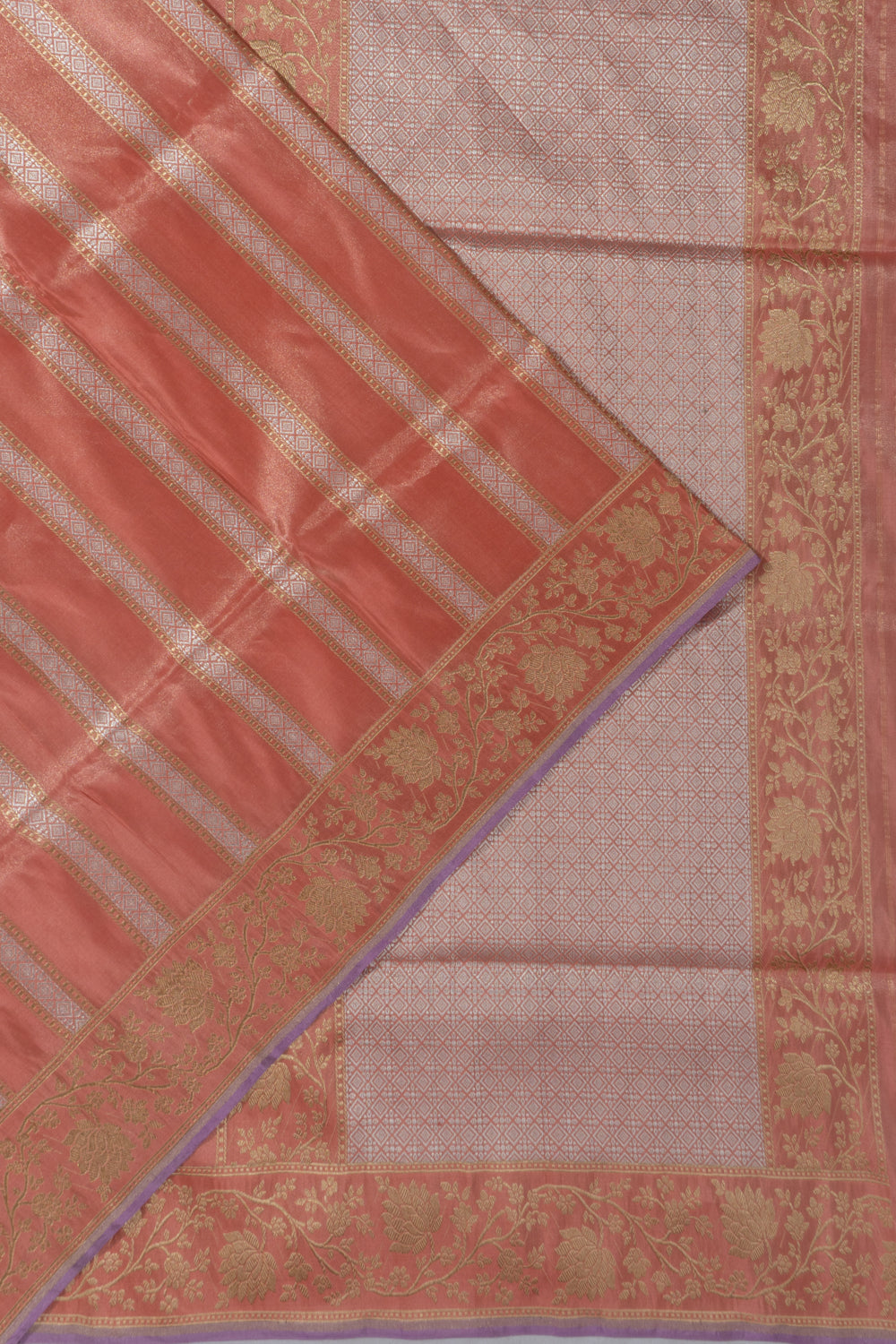 Banarasi Silk Tissue Vertical Lines Pink Saree