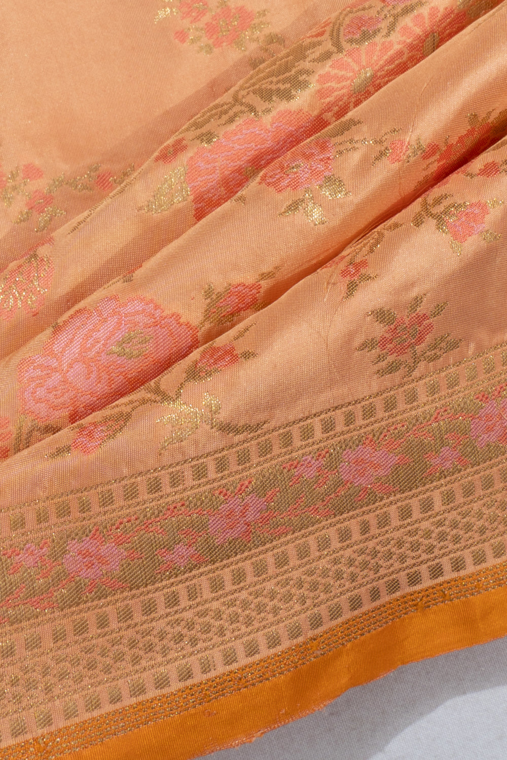 Banarasi Silk Brocade Pastel Orange Saree