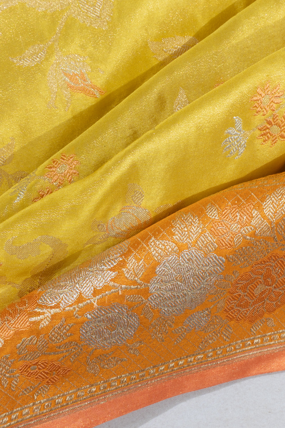 Banarasi Silk Tissue Brocade Yellow Saree