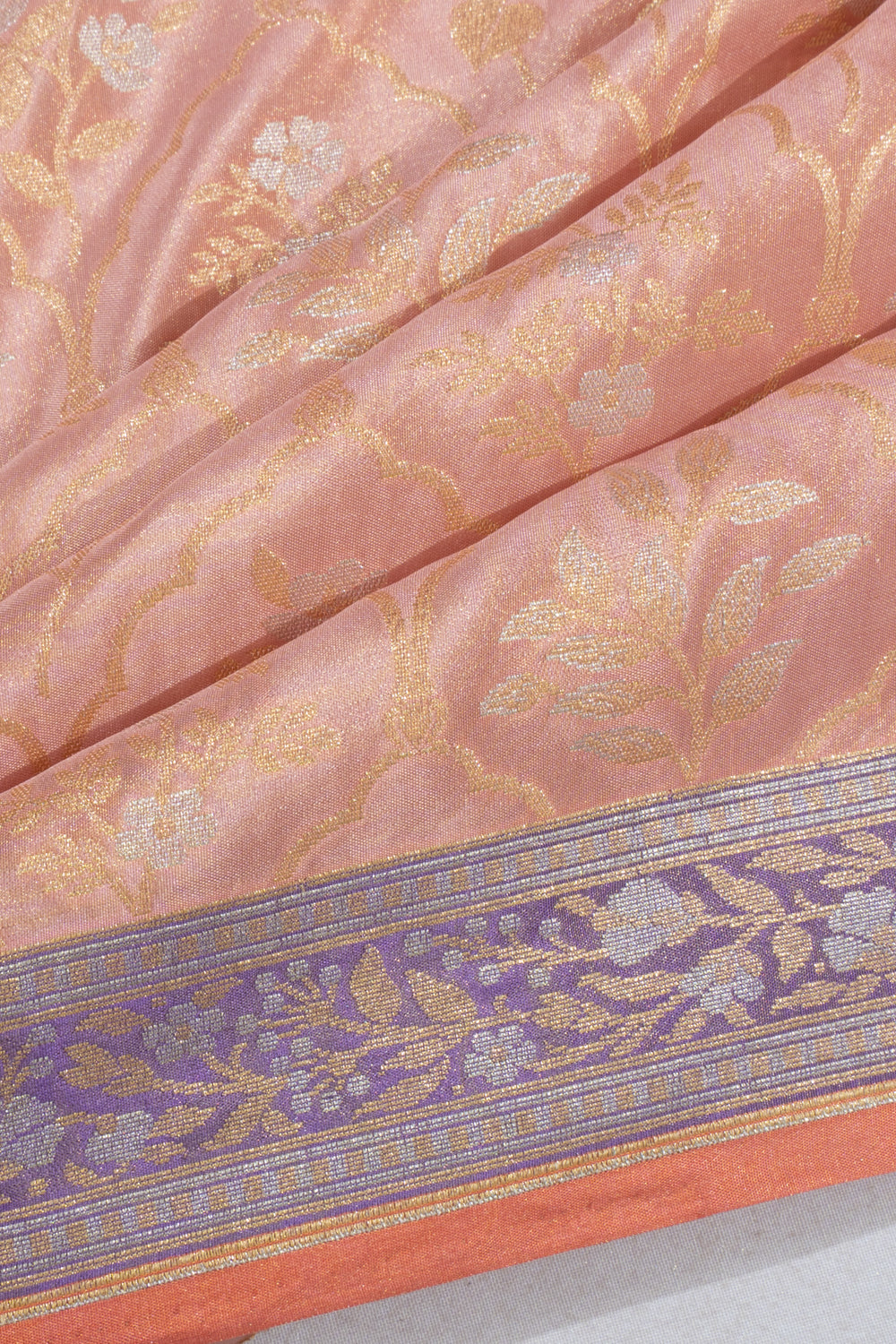 Banarasi Silk Tissue Brocade Peach Saree