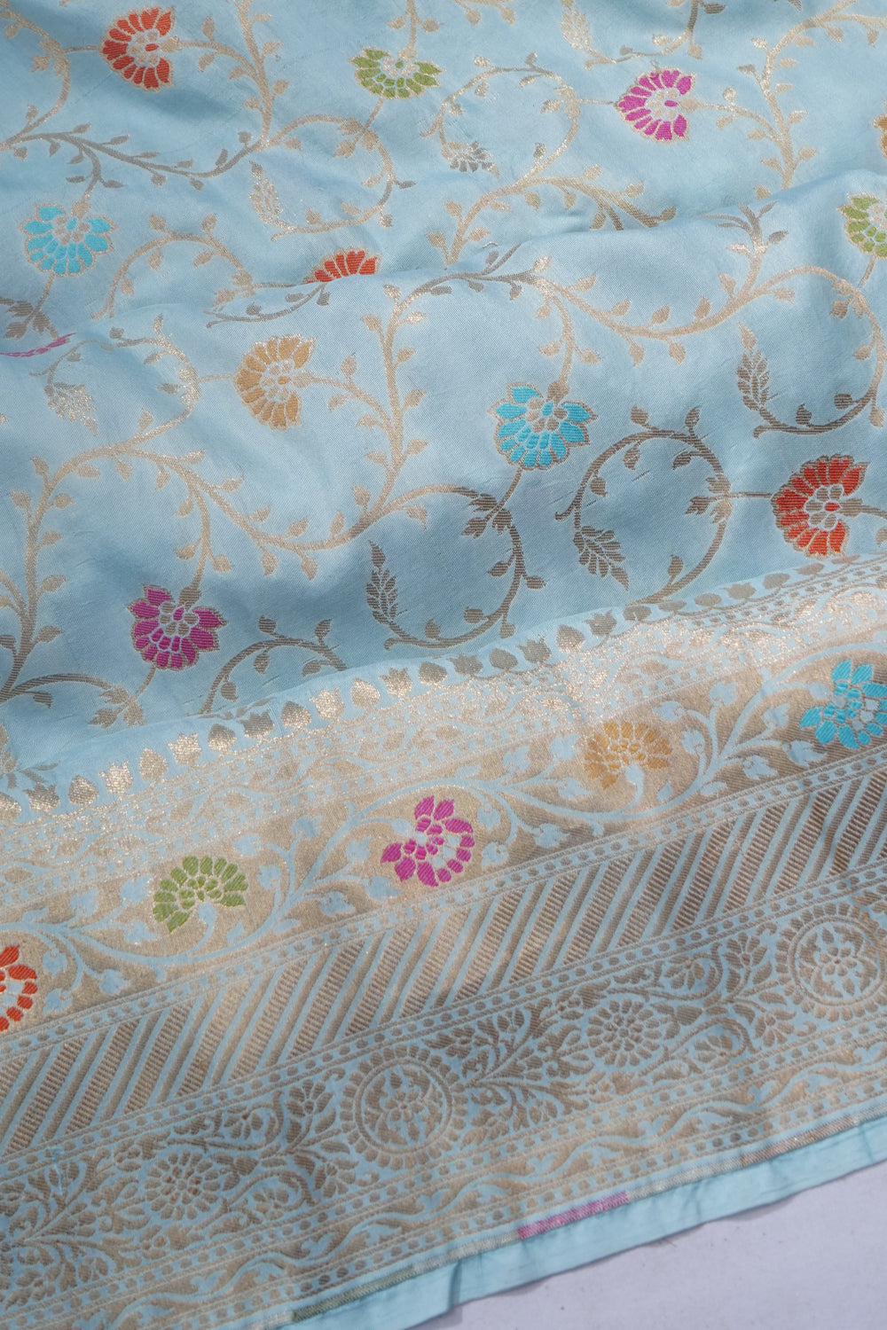 Banarasi Silk Brocade Pastel Blue Saree