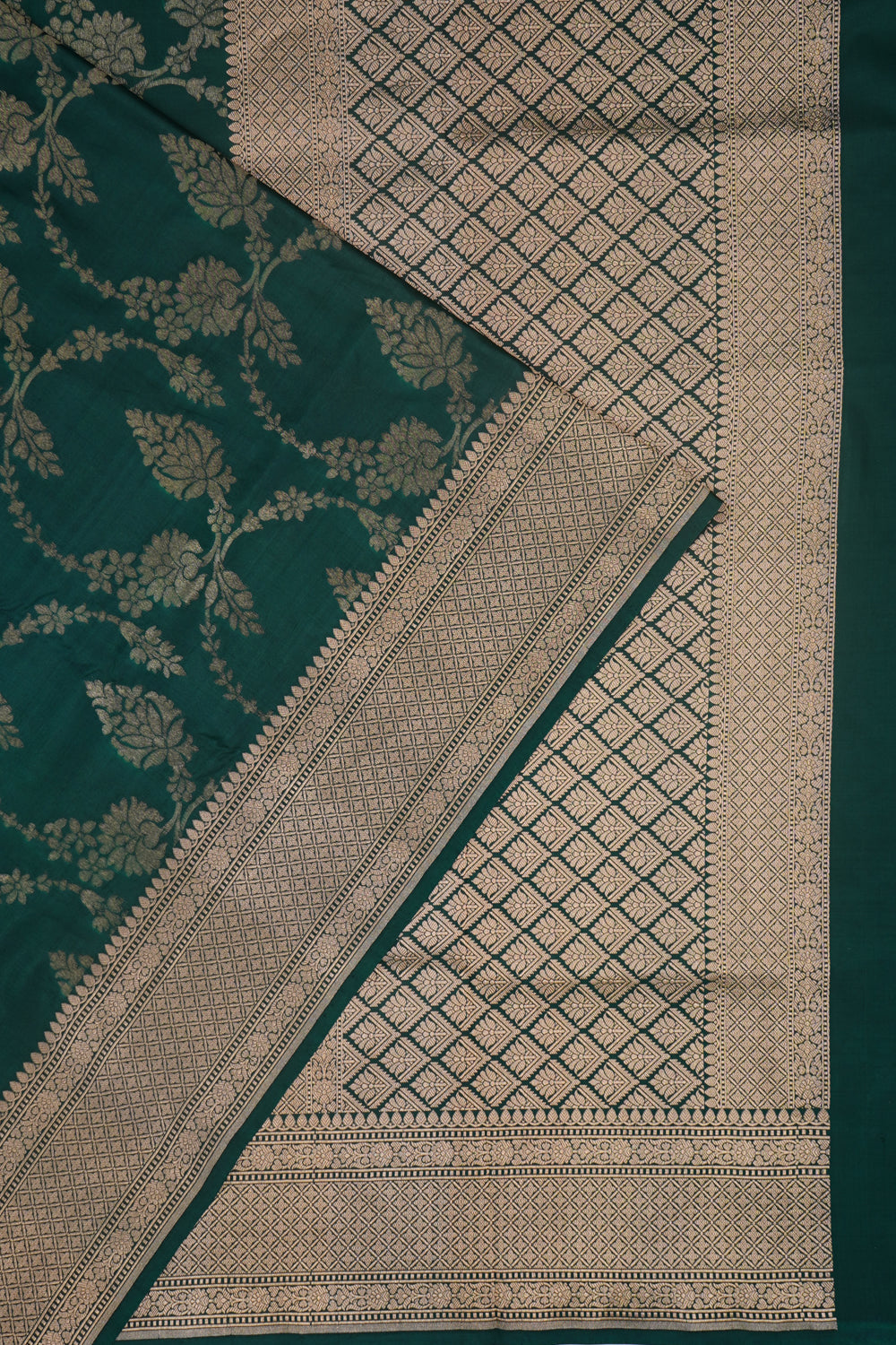 Banarasi Silk Jaal Dark Green Saree