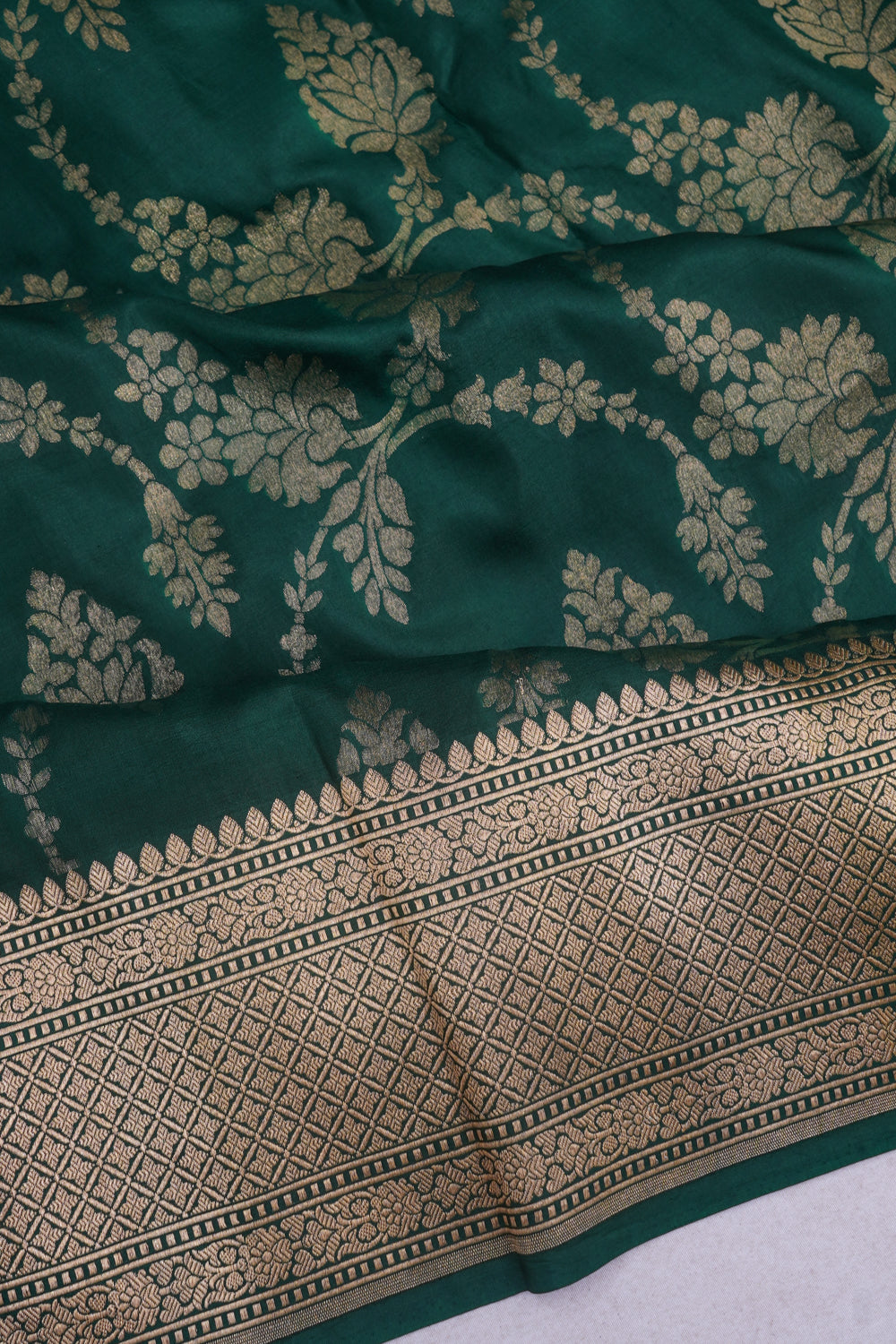 Banarasi Silk Jaal Dark Green Saree