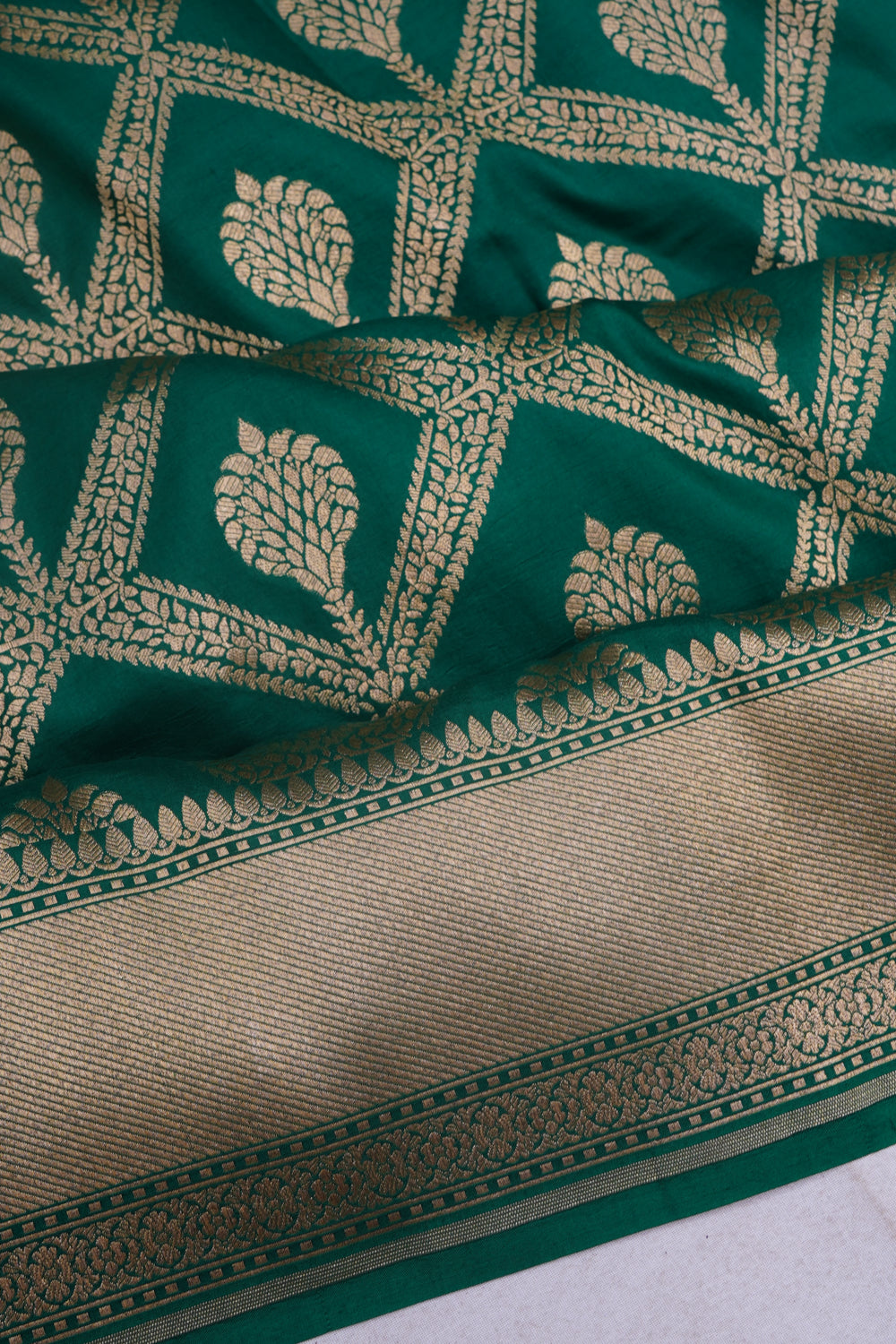 Banarasi Silk Brocade Dark Green Saree