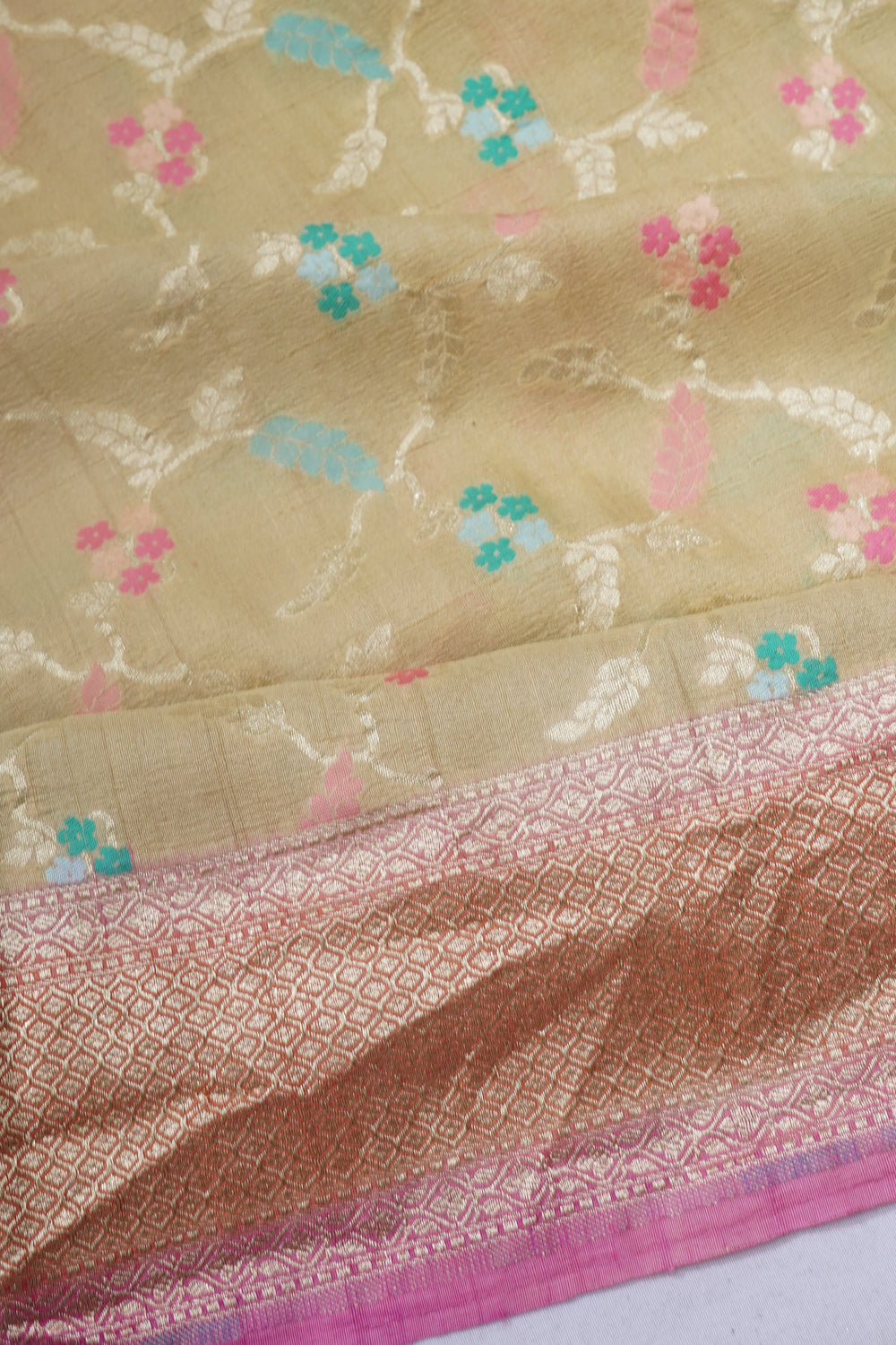 Banarasi Tussar Georgette Jaal Pastel Yellow Saree