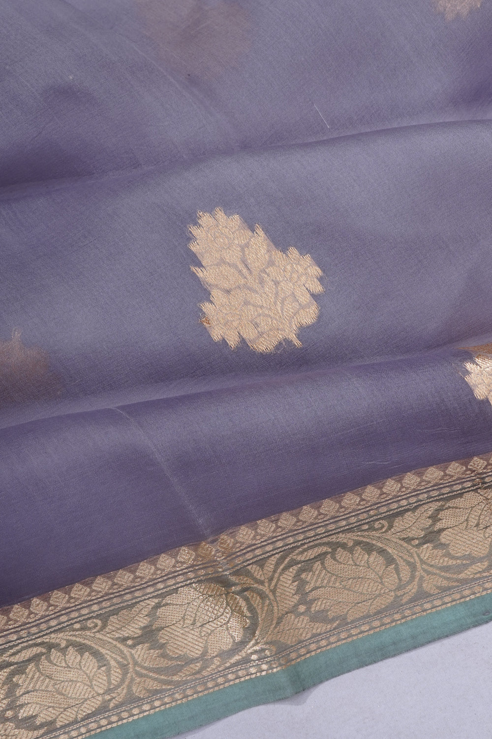 Banarasi Kora Organza Butta Grey Saree